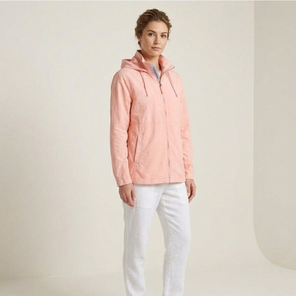Tommy Bahama Pink Hooded Full Zip Windbreaker Lightweight Jacket